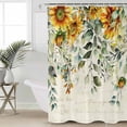 thumbnail image 5 of Pastoral Floral Plant Shower Curtain, 36" x 72", Sage Sunflower Eucalyptus Leaves Beige Waterproof Bathroom Curtain Washable Shower Curtain Set with 12 Hooks, 5 of 6
