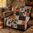 thumbnail image 2 of 27.6x39in Vintage Patchwork Halloween Flannel Throw Blanket,Fall Harvest Halloween Decorations,Soft Printed Decorative Blanket, Indoor Outdoor Farmhouse Sofa Couch Bed Living Room Holiday Decor Throw, 2 of 8