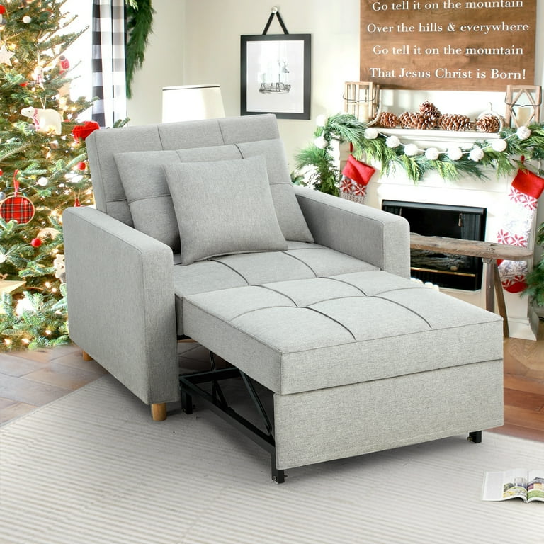 AECOJOY 3 in 1Convertible Chair Bed Futon Sleeper Chair for Living Room Apartment Light Gray