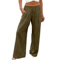 thumbnail image 2 of Women's Cotton Linen Straight Wide Leg Pants, Mid Elastic Waist Drawstring Casual Trousers, Pockets Solid Color Soft Lightweight Flowy, Business Casual Lounge Summer Beach,, 2 of 7