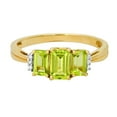 thumbnail image 2 of Dazzlingrock Collection 6X5mm Center & 4X3mm Side Emerald Peridot 3 Stone Engagement Ring with Round Accent White Diamond for Women in 10K Yellow Gold, Size 10, 2 of 5