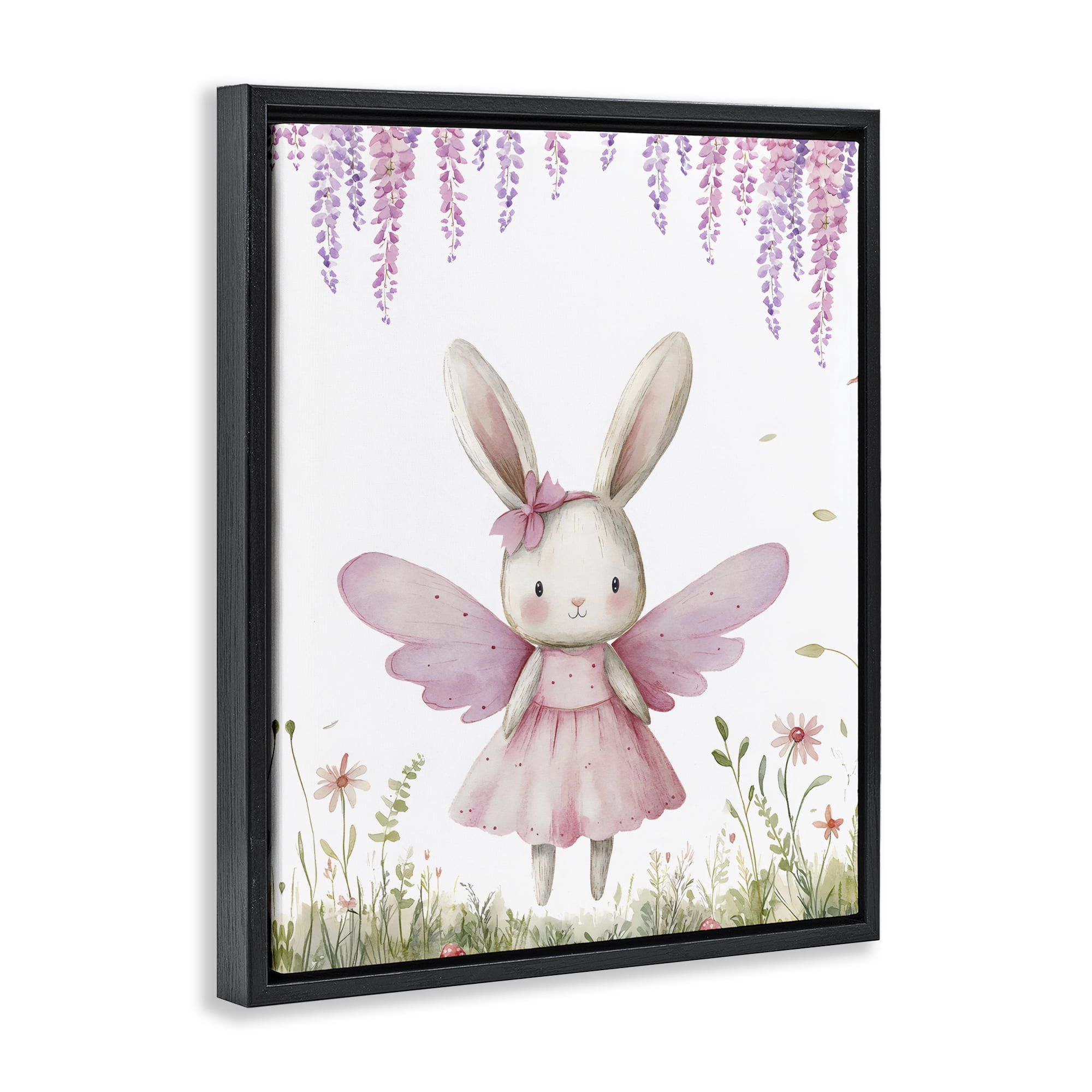 Stupell Industries Woodland Bunny Forest Fairy Black Framed Floater Canvas Wall Art, design by LSR Design Studio