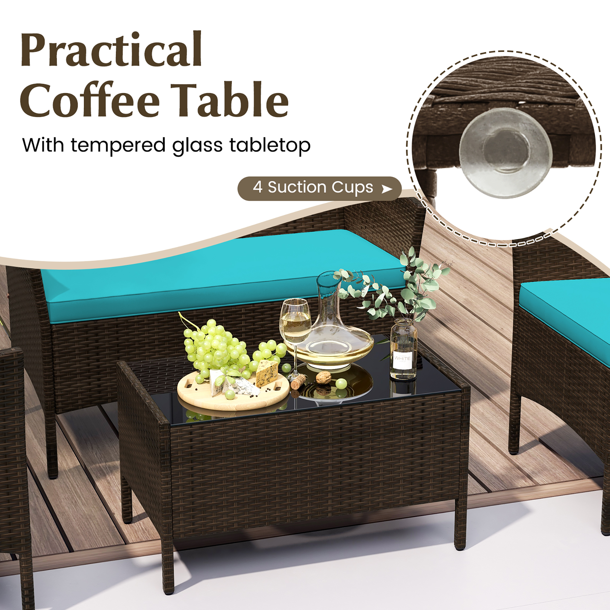 Gymax 4 Piece Patio Rattan Conversation Set Wicker Furniture Set w/ Chair Loveseat Outdoor