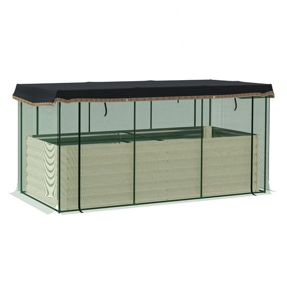 KWUXIN Galvanized Steel Planter Box with Crop Cage and Shade Cloth, Raised Bed for Flowers, Vegetables, Herbs, Beige