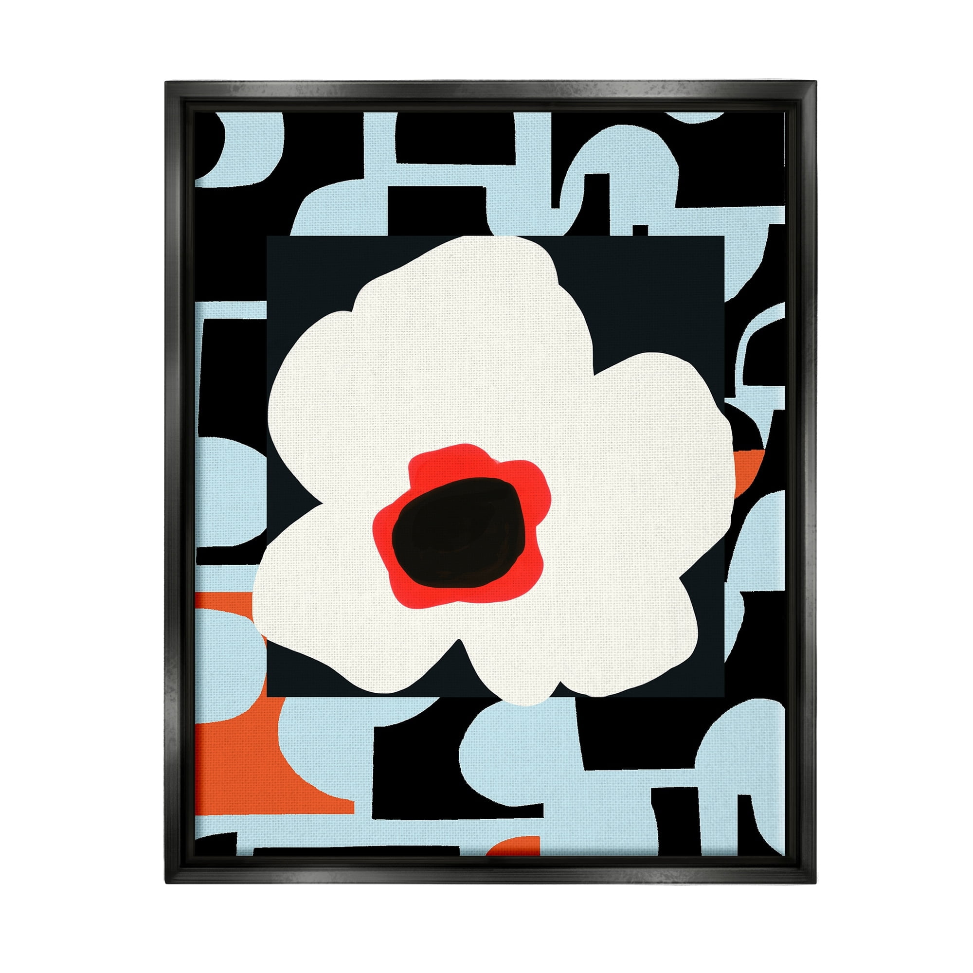 Stupell Industries Retro Floral Shapes Abstract Geometric Petals Silhouette Graphic Art Jet Black Floating Framed Canvas Print Wall Art, Design by Deborah Velasquez