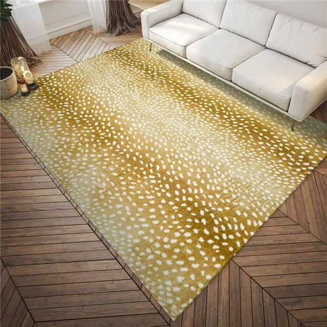 HomeRoots 491688 5 x 8 ft. Gold Gazelle Print Shag Handmade Non Skid Rectangle Area Rug