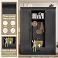 thumbnail image 5 of Hall Tree with Bench, Modern Entryway Storage Cabinet with 3 Hooks, 4 Doors & 1 Drawer, Large 85.2" Hallway Organizer for Shoes and Coats, Black, 5 of 8