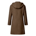 thumbnail image 4 of Hooded Coat for Women Single Breasted Long Sleeve Mid Length Casual Solid Color Winter Jacket Wool Coat with Pockets, 4 of 6