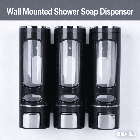Wall Mounted Shower Soap Dispenser - No Drill Installation, Holds Shampoo, Conditioner & Body Wash, Plastic