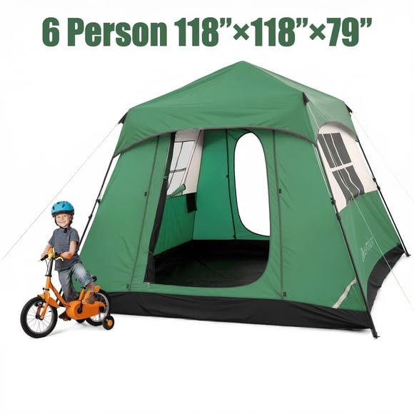Tente Cabine Instantanée pour 6 Personnes pour le Camping, Tente Pop-up Respirante avec Sac de Transport, Imperméable, Idéale pour la Randonnée et les Voyages, Verte