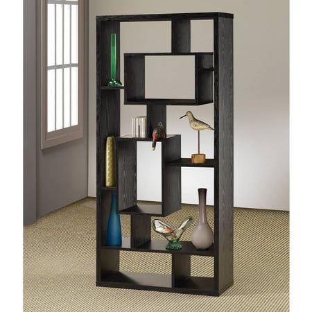 Must Have Asymmetrical Cube 10 Shelf, Large Black Bookcase With Doors And Windows
