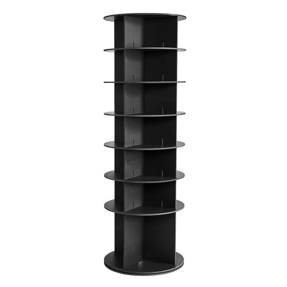KFFKFF 7-Tier Rotating Shoe Rack Tower, 360° Spinning Organizer, Round Carousel Storage Display, Freestanding Shoe Organizer for Bedroom, Living Room, Entryway, Closet, Black