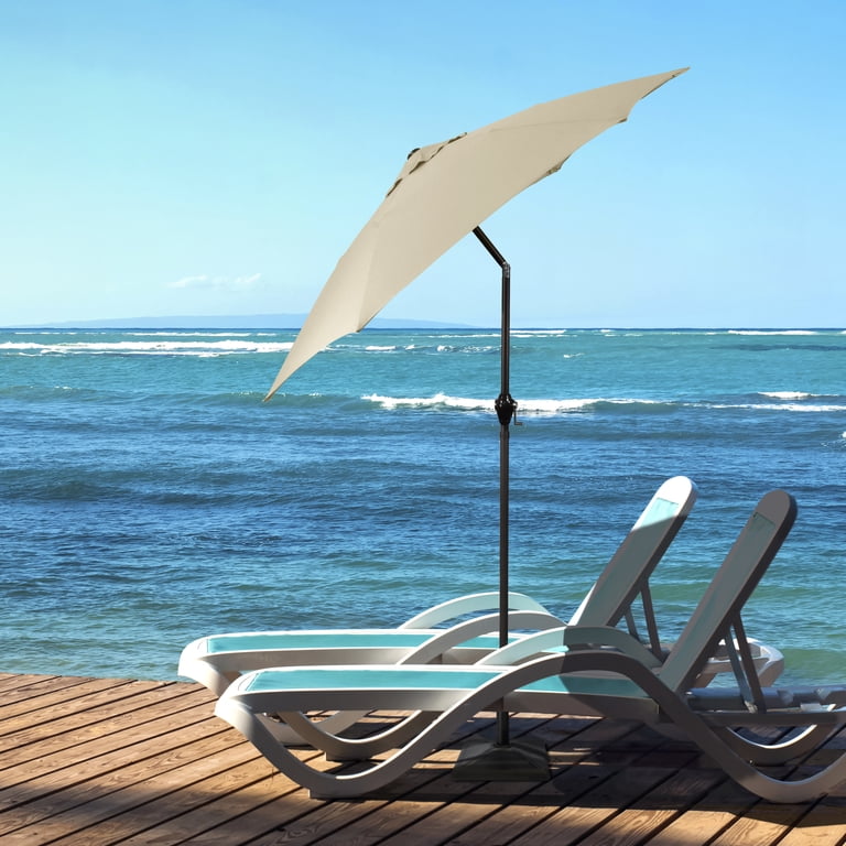 10 patio hanging umbrella with solar led Gymax Large 10Ft Heavy Duty Patio Solar LED Outdoor Umbrella w/ 24 Lights,  Garden Base, Beige