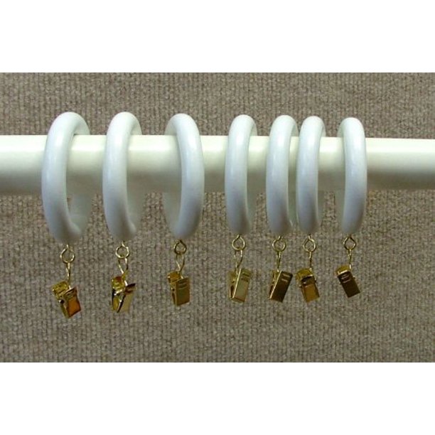 1 3 8 Solid Wood Dry Rings With Brass Clips In White Finish Com 1 3 8 Solid Wood Dry Rings With, Clip Curtain Rings White