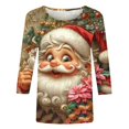 thumbnail image 4 of AGWOLF Christmas Shirts for Women Plus Size 3D Santa Print Pullover 3/4 Sleeve Crewneck Xmas Tops Holiday Party Clothes, 4 of 5