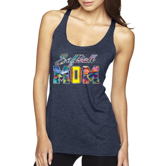 Wild Bobby, Colorful Softball Mom, Mother's Day, Women Tri-Blend Racerback Tank Top, Vintage Navy, Small