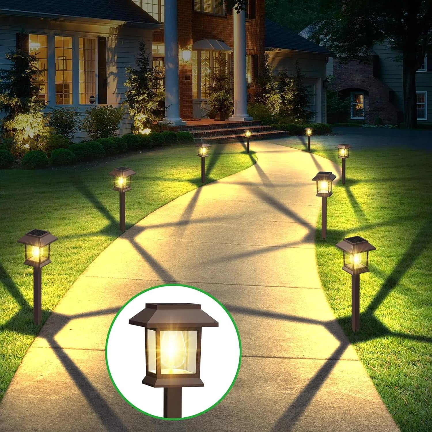 HOODINK 12 Pack Solar Lights Outdoor Waterproof, Upgraded LED Solar Pathway Lights, Garden Lights for Driveway, Landscape, Walkway, Yard, Lawn, Brown