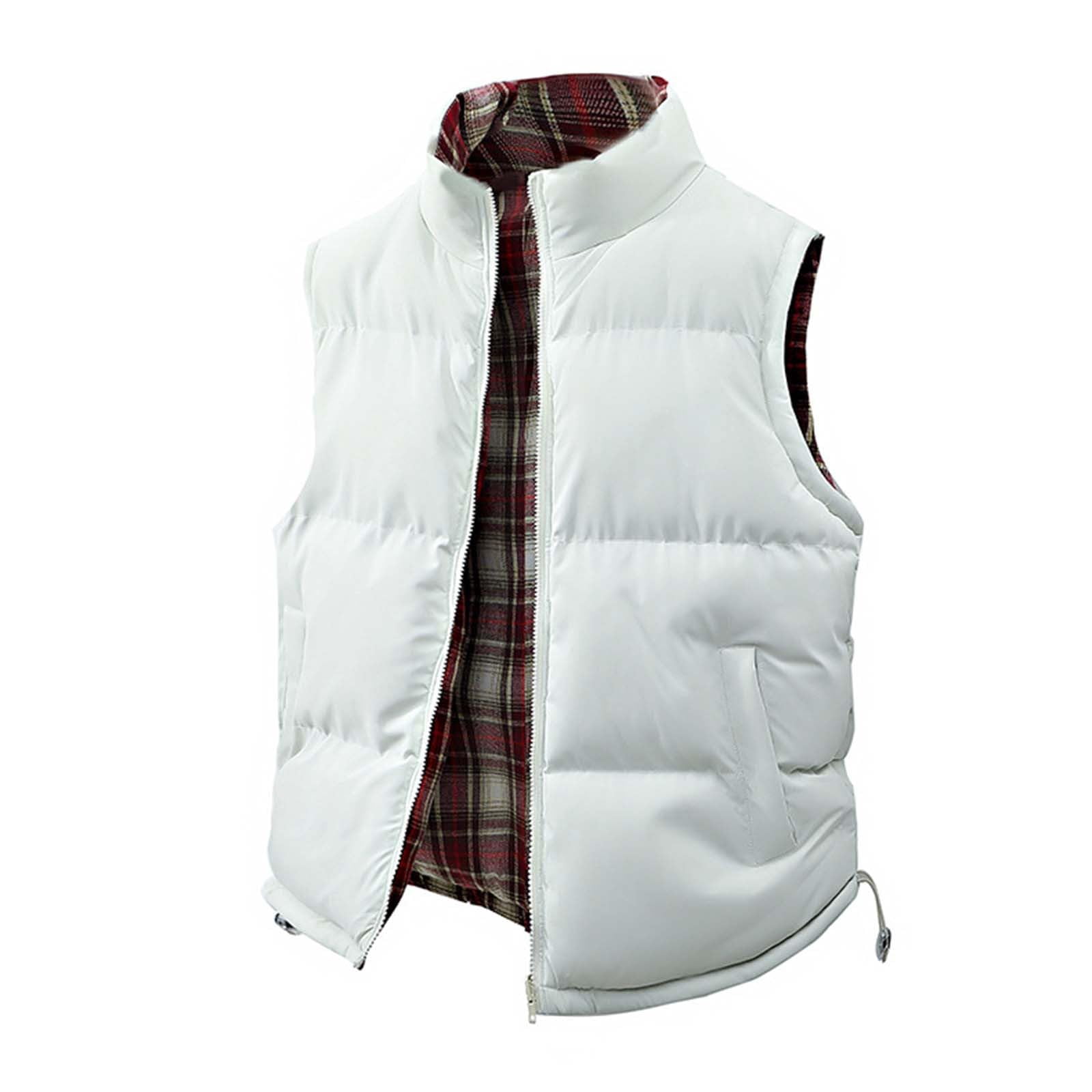 TrdSipl Men Plaid Double-Sided Vest Sleeveless Stand Collar Zipper Up Waistcoat Outdoor Thermal Jacket Coat Vest for Indoor Outdoor Hunt Camp