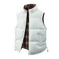thumbnail image 2 of GrmtClth Mens Winter Vest Stylish Reversible Thick Thermal Full Zip Plaid Lined Sleeveless Quilted Jackets Comfy Soft Mock Neck Winter Outerwear with Pockets White XL, 2 of 8