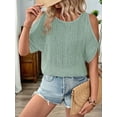 thumbnail image 6 of Women'S Cold Shoulder Eyelet Tops Crew Neck Batwing Sleeve T-Shirts Textured Knit Green S, 6 of 9