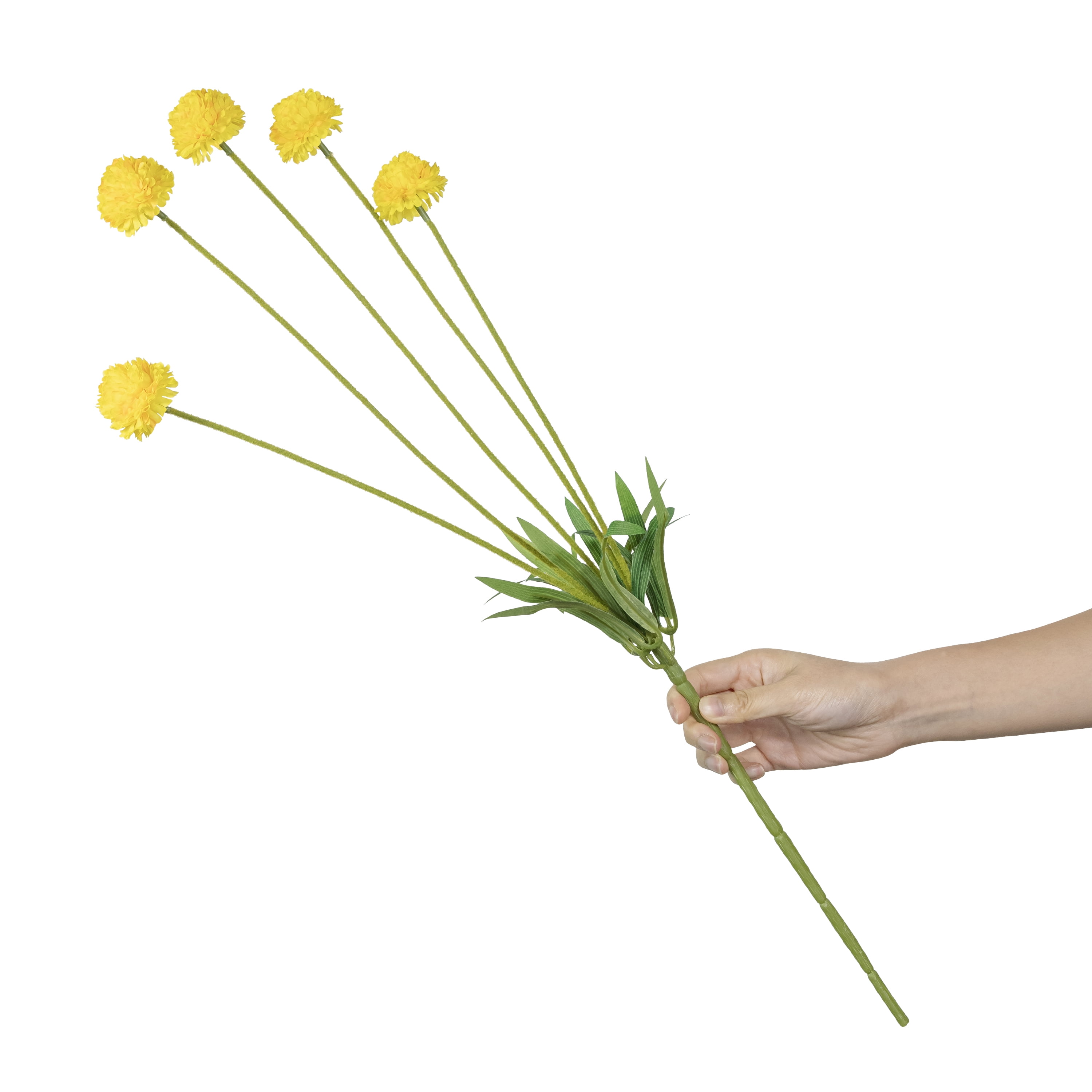 26-inch Artificial Silk Yellow 5 Heads Ball Mum Long Stem, for Indoor Use, by Mainstays, Set of 8