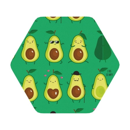 

Coaee Cartoon Fruit 1 Print Leather Coasters Set of 6 Non-Slip Washable Cup Coasters for Home Office Bar Hexagon
