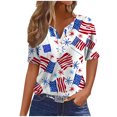 thumbnail image 2 of Itsame 4th of July Shirts Women Independence Day Short T-Shirt Sleeve American Flags Printed Short Sleeve Top, V-Neck White, 2 of 5