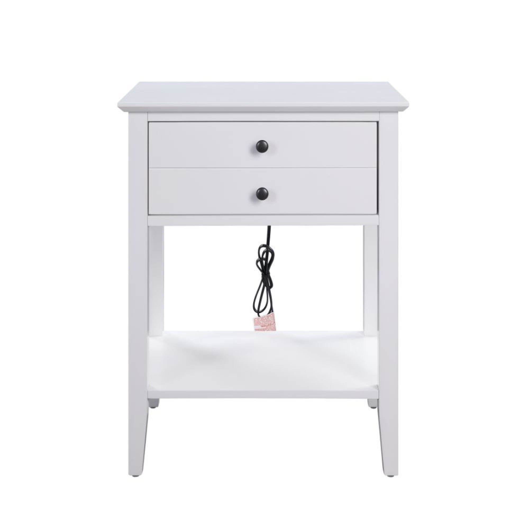 Grardor Modern White Square Side Table with USB Dock and Storage
