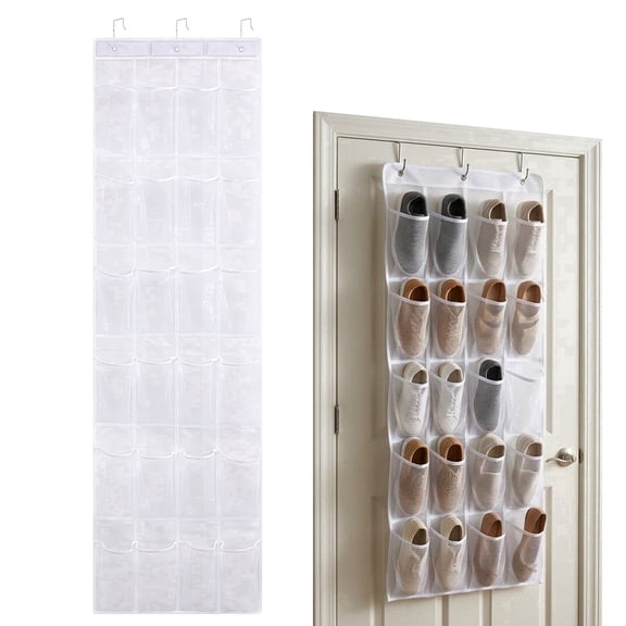 Over The Door Shoe Organizer, 24 Clear Pockets Hanging Shoe Holder White 1Pack