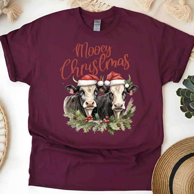 Moo Cow Shirt | Cute Farm Animal Graphic Tee for Country Lovers, Maroon, Size 2XL