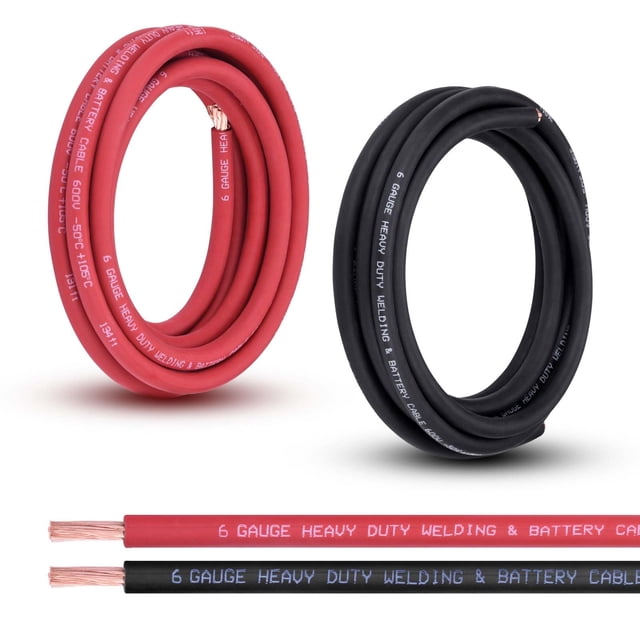 Cable de batería Shirbly, 6 AWG, 10 pies, rojo y 10 pies, negro, cobre puro