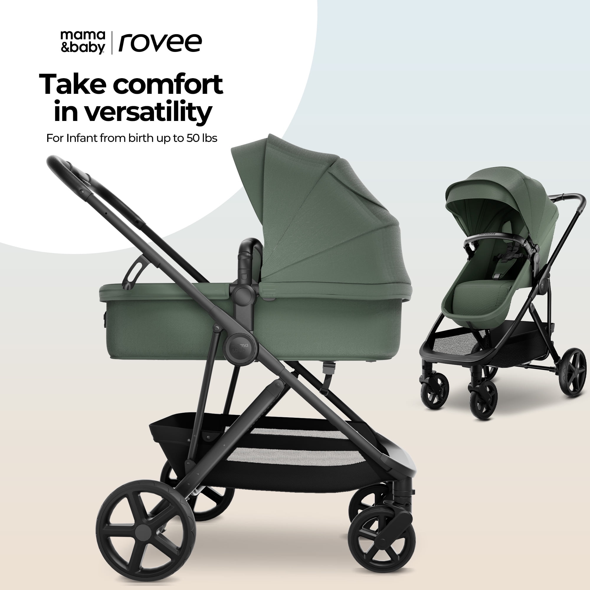 MAMA & BABY Rovee 2-in-1 Baby Bassinet Stroller with Reversible Seat and Large Canopy, Grey, 22.3LB, Unisex
