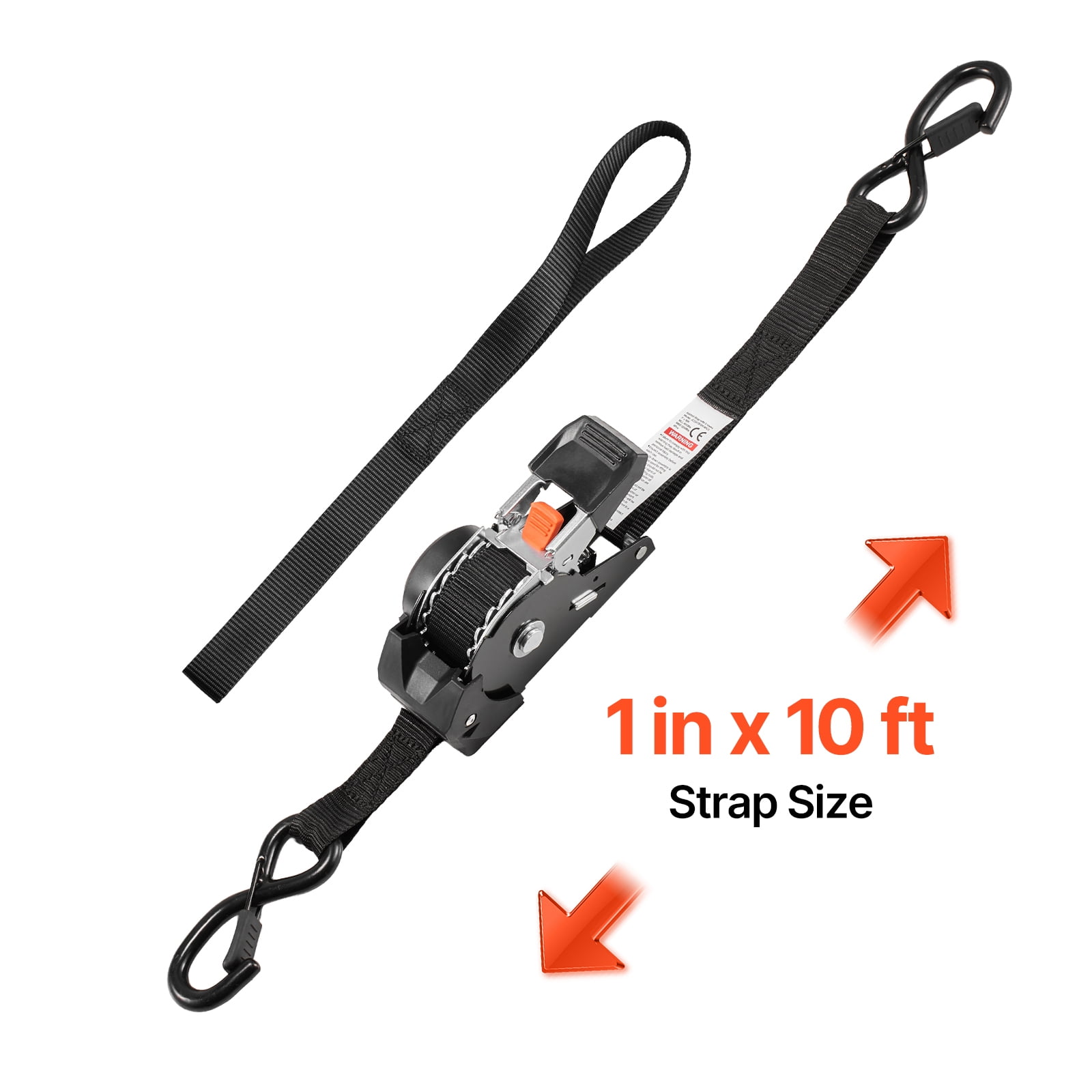 KFFKFF Retractable Ratchet Straps, 1 in x 10 ft, Tie Down Straps with S Hooks, 1200 lbs Break Strength, Includes 4 Soft Loops, Ideal for Securing Cargo, Trailers, Motorcycles, Kayaks, Car Roof