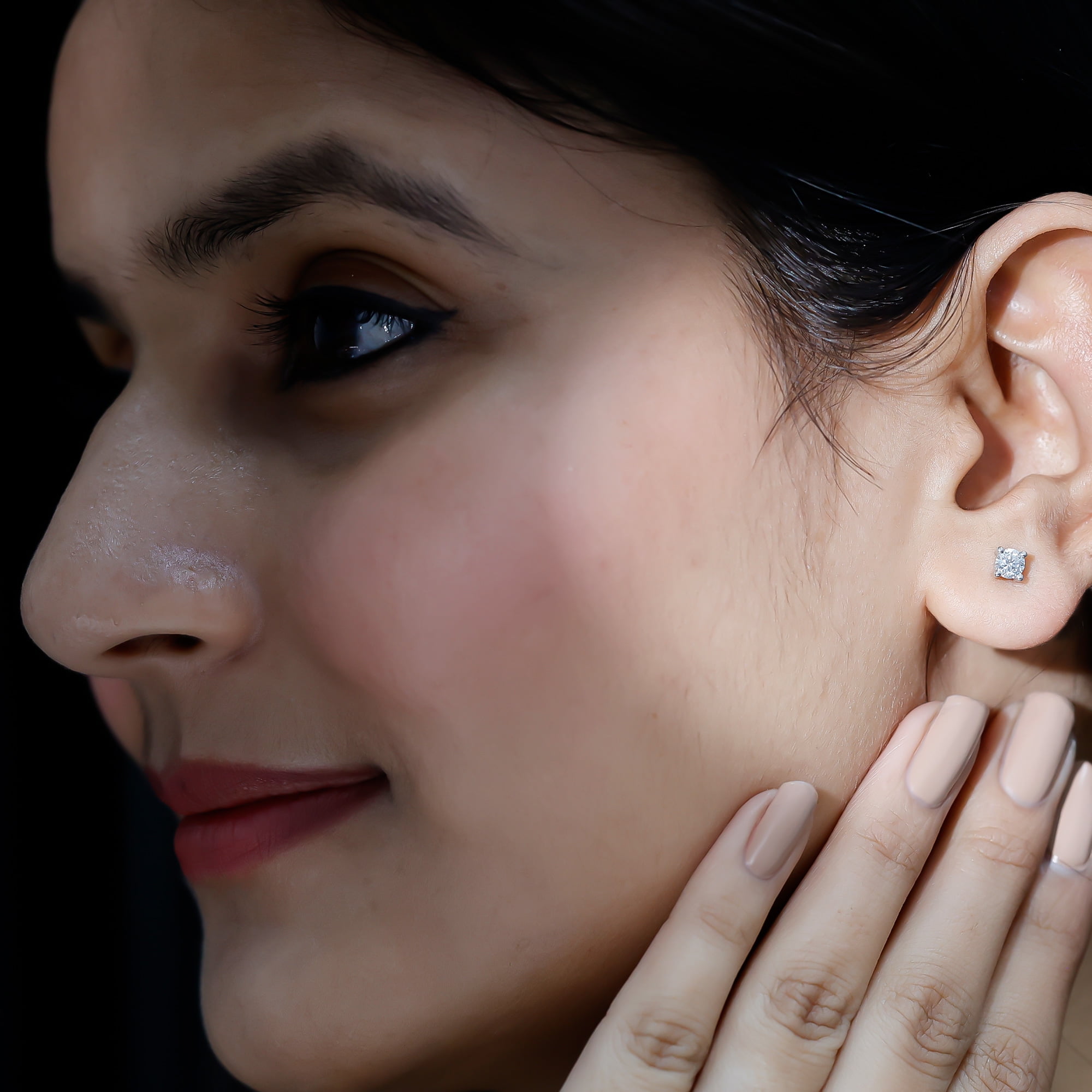 Rosec Jewels Certified Moissanite Stud Earrings in Silver - with Screw Back - 4 mm Round - D-VS1 Quality - Ready to Gift for Women