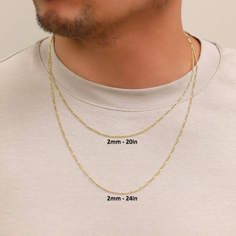 Nuragold 10k Real Yellow Gold Figaro Link 2mm Chain Necklace (16