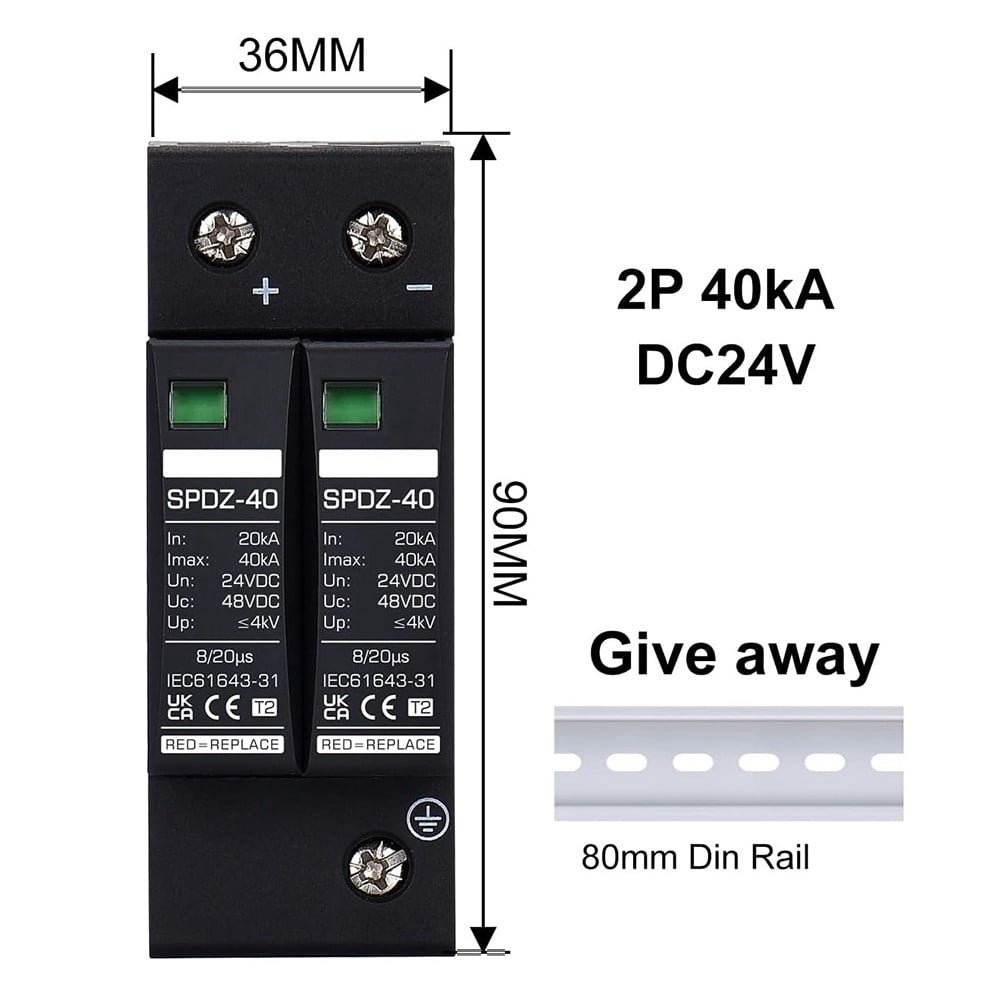 Solar Surge Protector PV DC 24V 2P 40KA Voltage Protection House Surge Protector