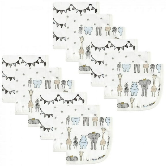 Hudson Baby Infant Boy Cotton Muslin Washcloths, Royal Safari, One Size