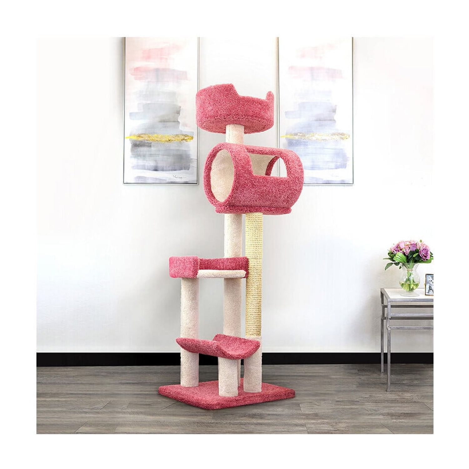 New Cat Condos 140003- Solid Wood Cat Climbing Tower Tree, Beige