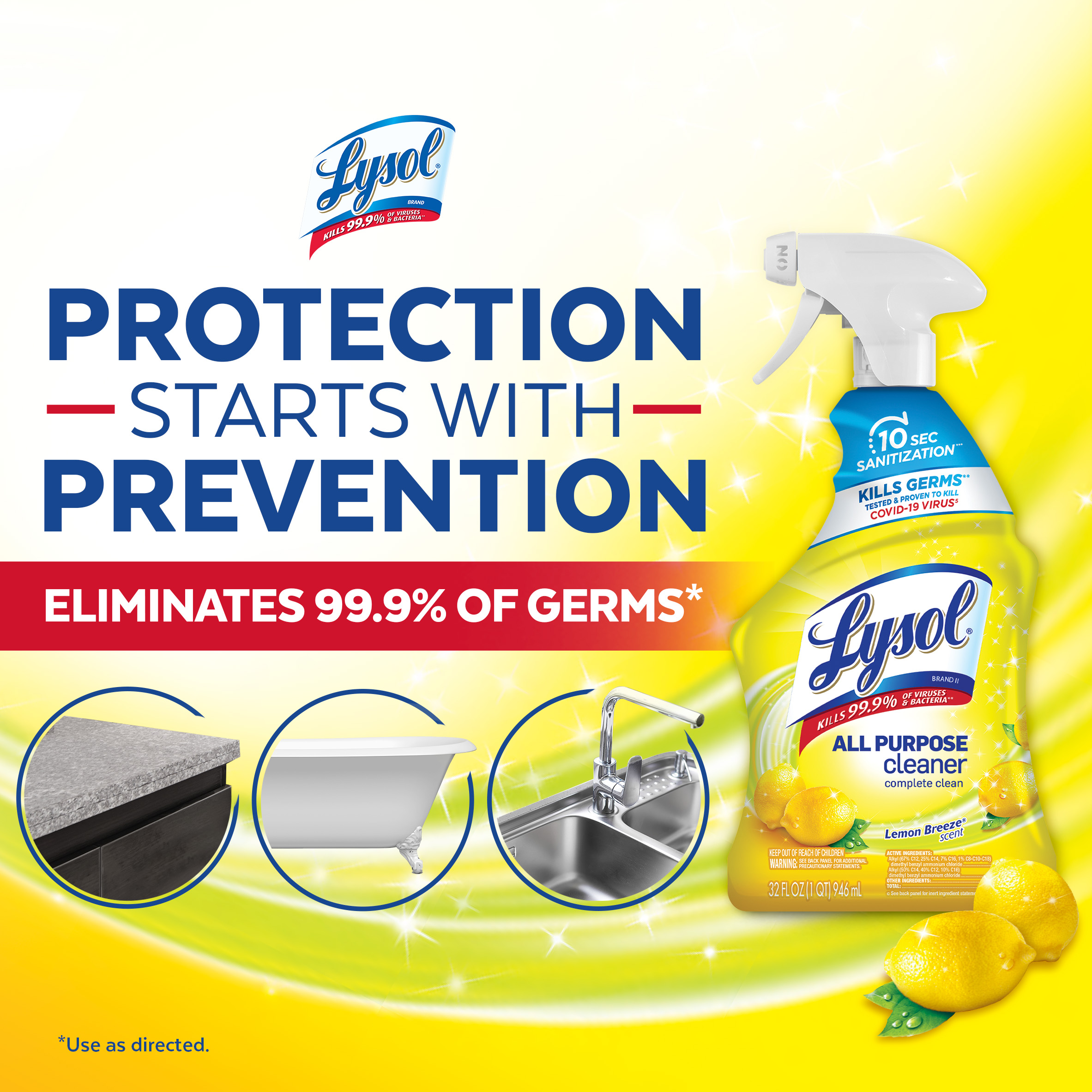 Lysol All-Purpose Cleaner, Sanitizing and Disinfecting Spray, To Clean and Deodorize, Lemon Breeze Scent, 32oz - image 5 of 6