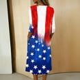 thumbnail image 7 of Patriotic Dresses for Women V-Neck 3/4 Sleeve Button Down A-Line Midi American Flag Dress Casual Summer Beach Vacation Sundress with Pockets, 7 of 7
