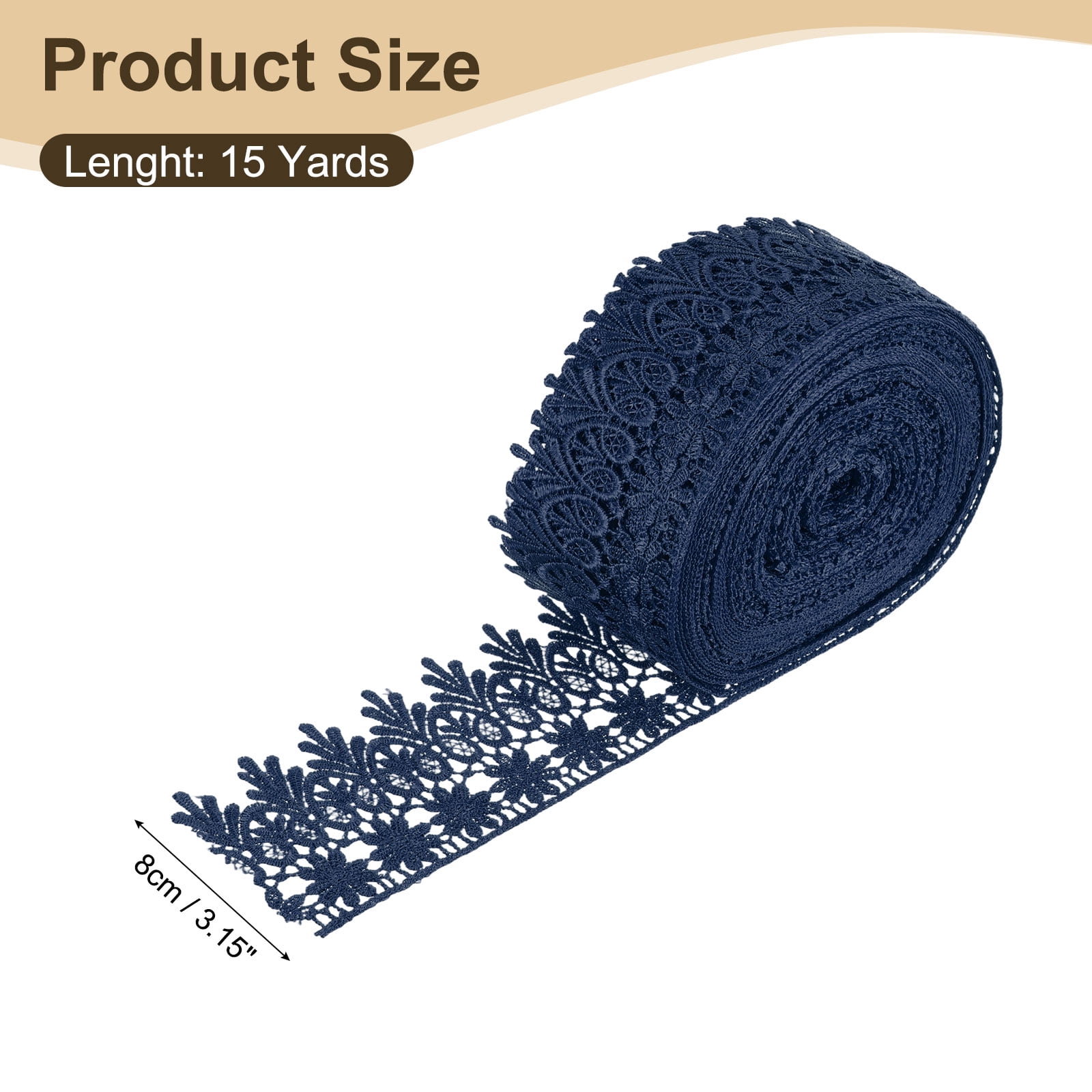 Uxcell 3.15 Inch Wide 15 Yard Lace Ribbon Floral Pattern Navy Embroidered Lace Trim Ribbon for Sewing Making, and DIY Crafts, Gift Wrapping, Wedding Decor