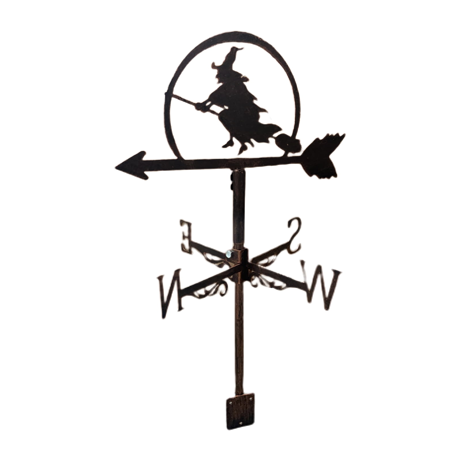 Black Stainless Steel Flying Witch Weathervane Fence Mount Weather Vane