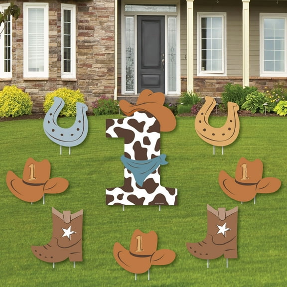 Big Dot of Happiness My First Rodeo - Yard Sign and Outdoor Lawn Decorations - Little Cowboy 1st Birthday Party Yard Signs - Set of 8