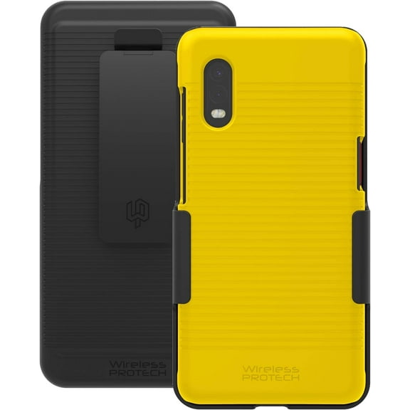 Wireless ProTech Case with Clip Compatible with Samsung Galaxy XCover Pro Phone Model SM-G715. Heavy Duty Rotating Belt Clip Holster and Durable Slim Case Combo (Yellow)