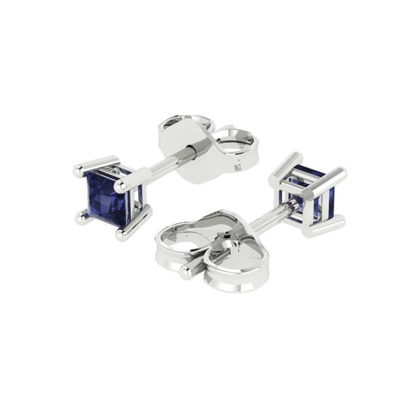 0.5 Ct Princess Cut Studs Blue Sapphire 14K White Solid Solid Gold Everyday Dainty Earrings Push Back