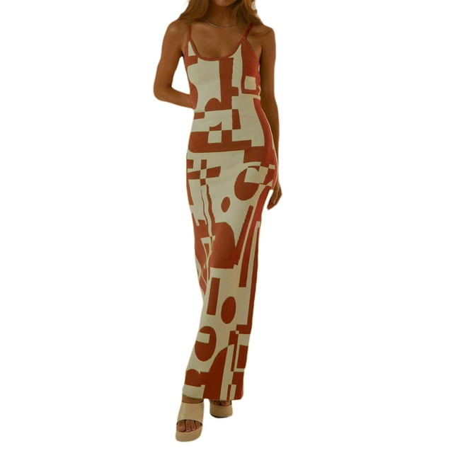 xiaxaixu Femmes Sexy Tricot Robe, Couleur Patchwork Spaghetti Sans Manches Sangle Robe Longue Robe d'Été Robes de Plage