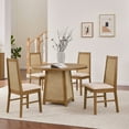 thumbnail image 4 of SICOTAS 47" Boho Round Solid Wood Dining Table for 4, Farmhouse Rattan Kitchen Table with 1.4" Thickened Tabletop for Dining Room, Living Room, Natural Wood, 4 of 10