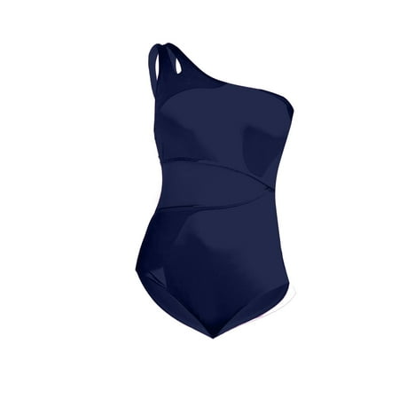 MITCOWBOY Women s One-Piece Swimsuits Women One Shoulder Swimsuit Mesh Bathing Suit Tummy Swimwear Women s High Waisted Bikini Sets Tankini Swimsuits for Women Blue XL Clearance