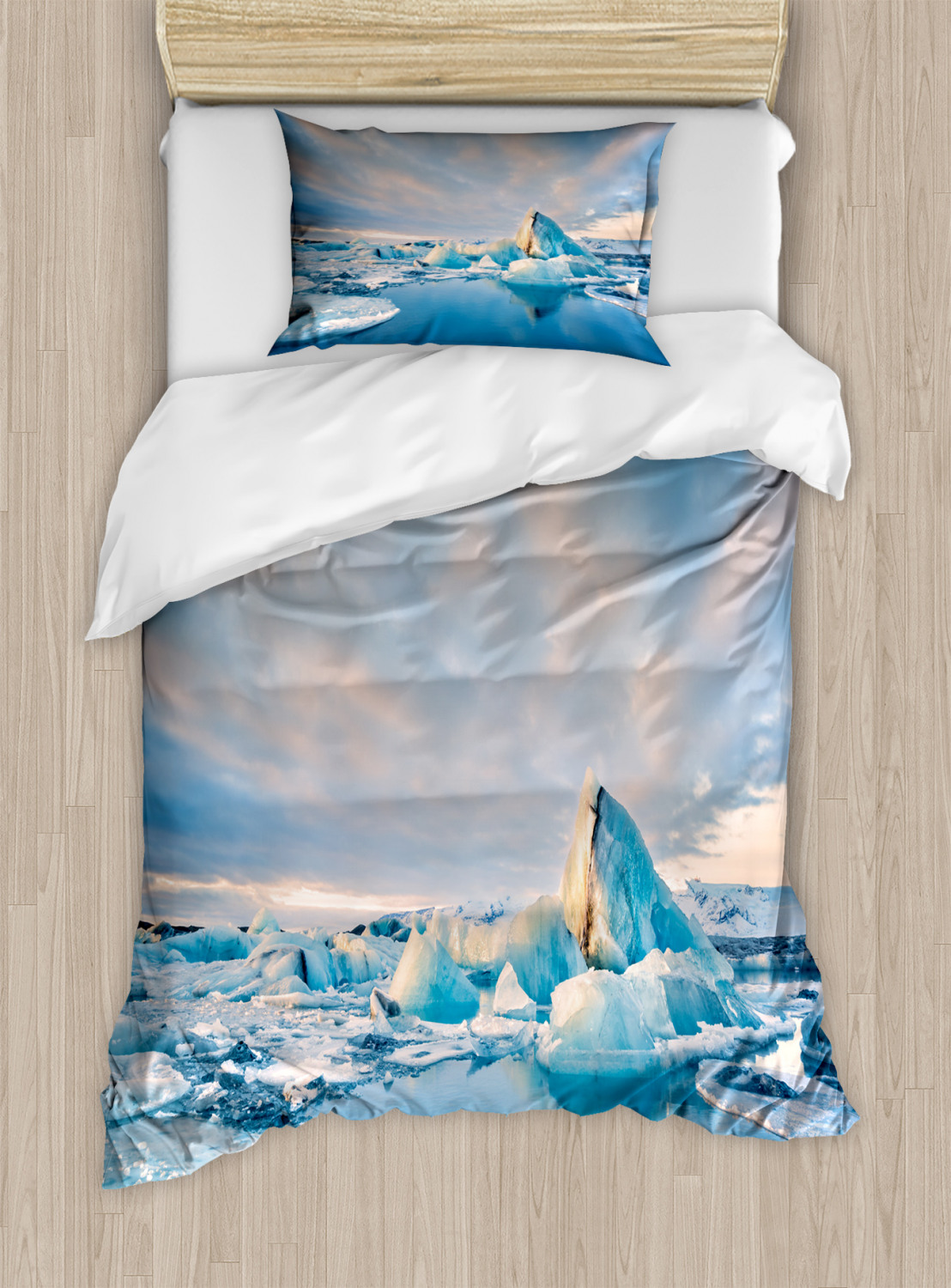 Iceland Duvet Cover Set Twin Size, Icebergs Floating on Jokulsarlon ...