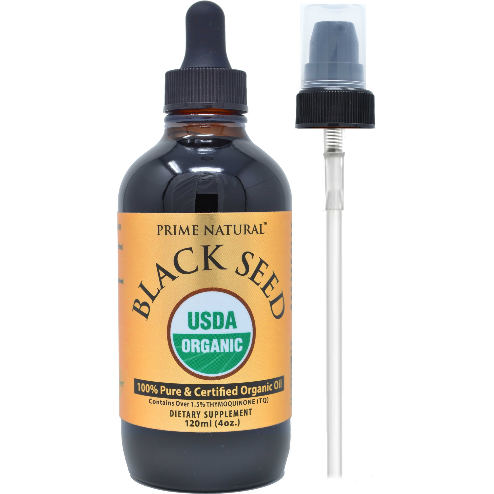 Prime Natural Organic Black Seed Oil 4oz - Cold Pressed Unrefined High Thymoquinone 1.7% USDA Certified - Turkish Origin Potent Nigella Sativa Liquid - Vegan Omega 3 6 9, Antioxidant